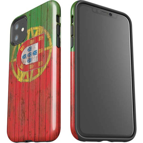 Portuguese Flag Dark Wood iPhone 11 Impact Case